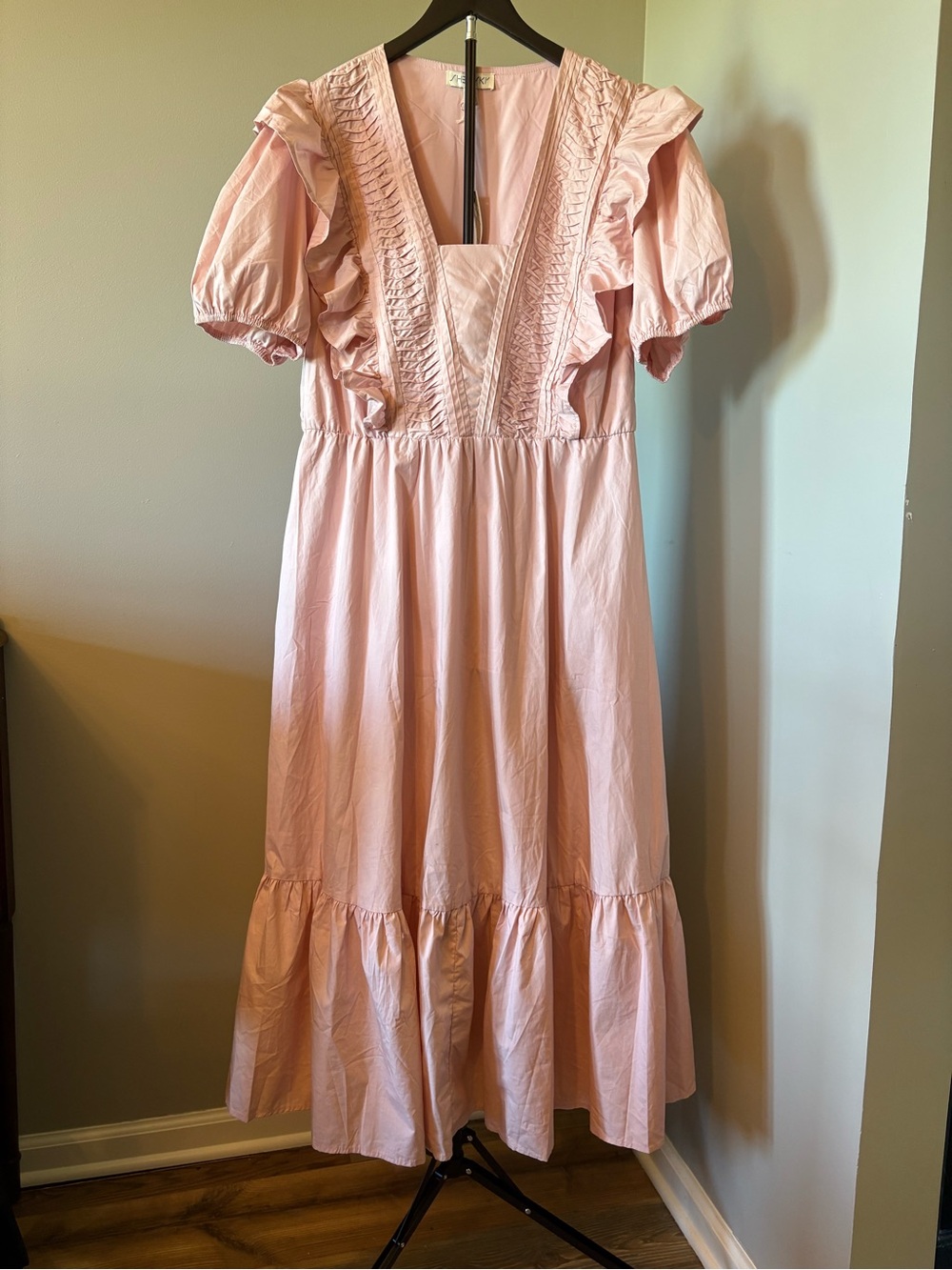 NWT She & Sky Size 1X Pink Maxi Dress with Ruffle Detail